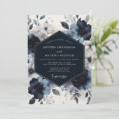 Indigo Floral Moody Romance Wedding Kaart (Staand voorkant)