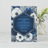 Indigo Floral Opulent Wedding Kaart (Staand voorkant)
