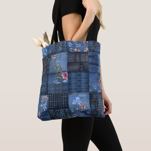 Indigo Floral Patchwork Pattern | Boho Denim Tote Bag (Dichtbij)