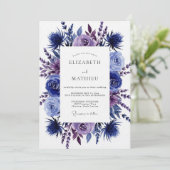 Indigo Floral Romantic Wedding Kaart (Staand voorkant)