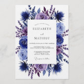 Indigo Floral Romantic Wedding Kaart (Voorkant)