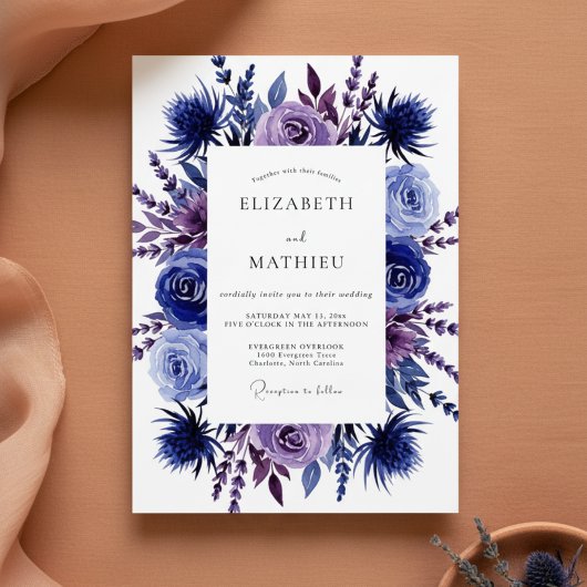 Indigo Floral Romantic Wedding Kaart