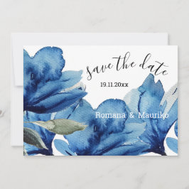 Indigo Floral Waterverf Handbeschilderd Save The Date