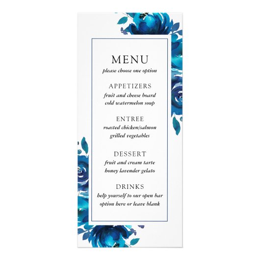 Indigo Floral Wedding Menu (Voorkant)