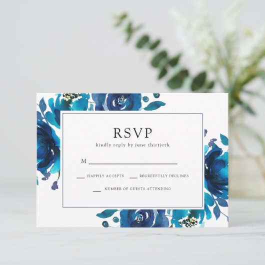 Indigo Floral Wedding RSVP (Staand voorkant)