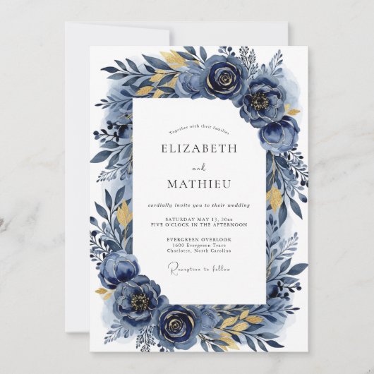 Indigo Flourish Romantische Bruiloft Kaart (Voorkant)