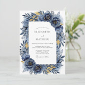 Indigo Flourish Romantische Bruiloft Kaart (Staand voorkant)