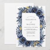 Indigo Flourish Romantische Bruiloft Kaart (Voorkant / Achterkant)