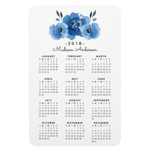 Indigo Flowers | Gepersonaliseerde kalender magnee Magneet (Verticaal)