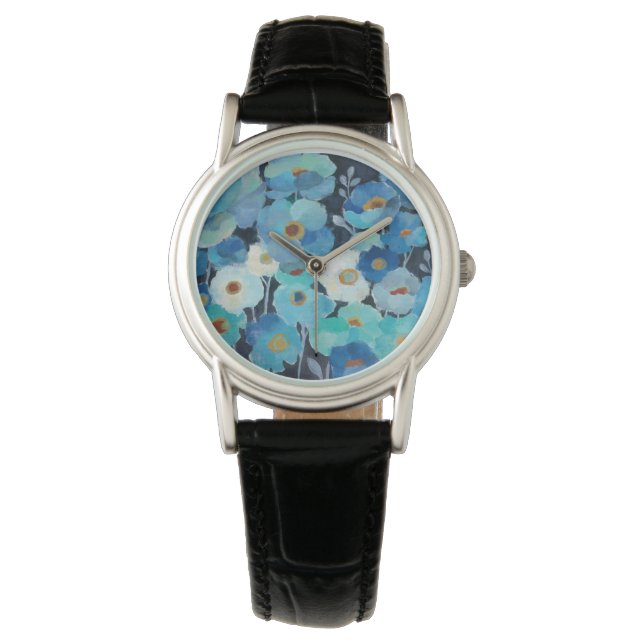 Indigo Flowers Horloge (Voorkant)