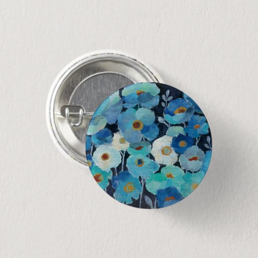 Indigo Flowers Ronde Button 3,2 Cm (Voorkant /achterkant)