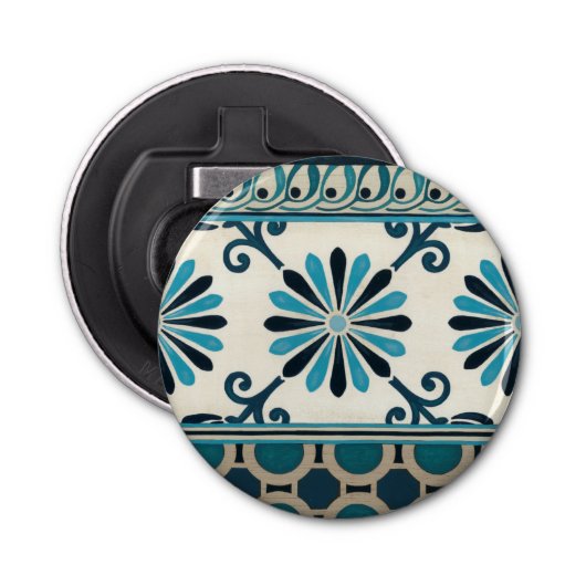 Indigo Frieze II, niet in reliëf Button Flesopener (Voorkant)