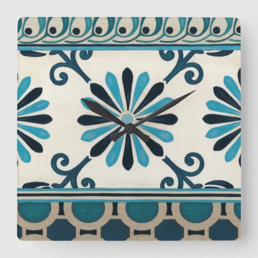 Indigo Frieze II, niet in reliëf Vierkante Klok (Voorkant)