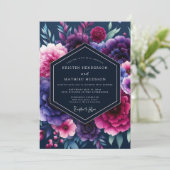 Indigo Fuchsia Nocturne Bruiloft Kaart (Staand voorkant)