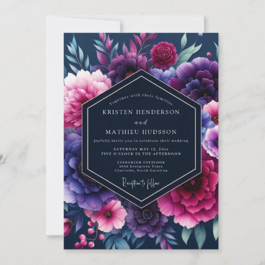 Indigo Fuchsia Nocturne Wedding Kaart (Voorkant)