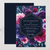Indigo Fuchsia Nocturne Wedding Kaart (Voorkant / Achterkant)
