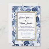 Indigo Garden met Gold Lijst Wedding Invitation Kaart (Voorkant)
