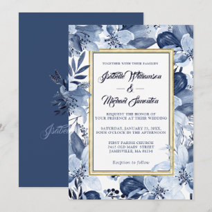 Indigo Garden met Gold Lijst Wedding Invitation Kaart