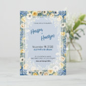 Indigo & Gele Bloem Bruiloftsinvatie Kaart (Staand voorkant)