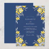Indigo Gele Bloem Huwelijk Kaart (Voorkant / Achterkant)