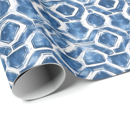 Indigo geometrisch cadeaupapier met tegels (Rol Hoek)