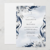 Indigo Geschilderd Blad Bruiloft Kaart (Voorkant / Achterkant)