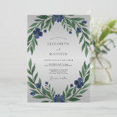 Indigo geschilderde blad Bruiloft Kaart (Staand voorkant)