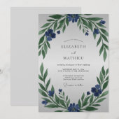 Indigo geschilderde blad Bruiloft Kaart (Voorkant / Achterkant)