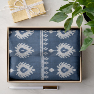 Indigo gestructureerde witte Ikat-stijl borduurwer Tissuepapier