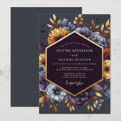 Indigo Gilded Bloom Wedding Kaart (Voorkant / Achterkant)