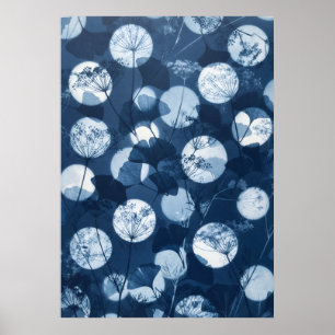 Indigo Ginkgo Wilde Bloem Maneschijn Cyaanprent Ku Poster