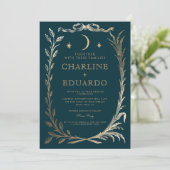 Indigo Gold Ivy Ornament bruiloft uitnodiging (Staand voorkant)