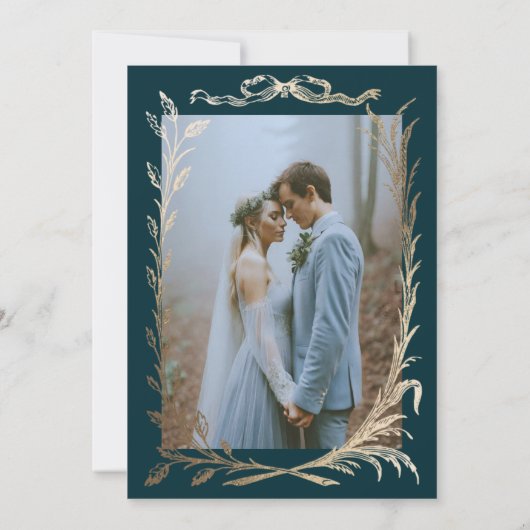 Indigo Gold Ivy Ornament bruiloft uitnodiging (Achterkant)