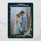 Indigo Gold Ivy Ornament  Wedding  Invitation Folie Uitnodiging (Achterkant)