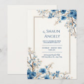 Indigo Gold Vein Ethereal Botanical Frame Wedding Kaart (Voorkant / Achterkant)