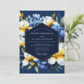 Indigo Golden Iris Bloom Wedding Kaart (Staand voorkant)