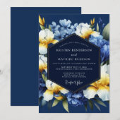 Indigo Golden Iris Bloom Wedding Kaart (Voorkant / Achterkant)