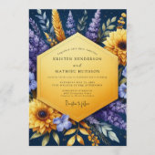 Indigo Golden Sunflower Wedding Kaart (Voorkant)
