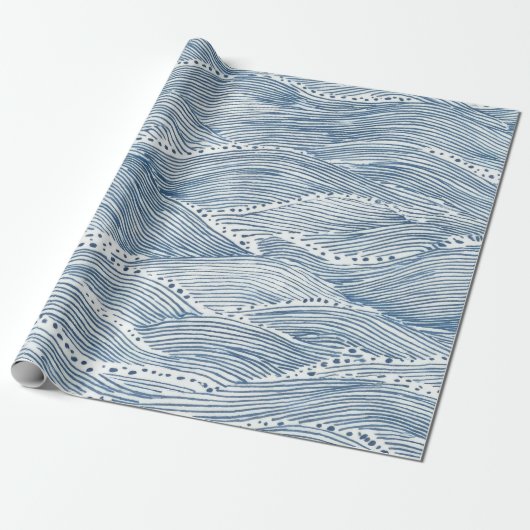 Indigo golflijn kunst cadeaupapier (Uitgerold)