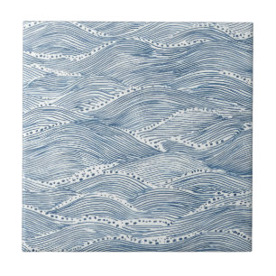 Indigo golflijn kunst tegeltje