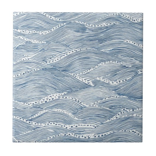 Indigo golflijn kunst tegeltje (Voorkant)