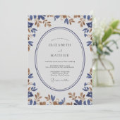 Indigo Goud Tak Eucalyptus Bruiloft Kaart (Staand voorkant)