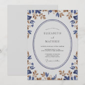 Indigo Goud Tak Eucalyptus Bruiloft Kaart (Voorkant / Achterkant)