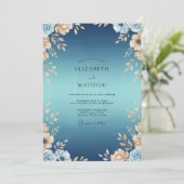 Indigo Gouden Blad Bruiloft Kaart (Staand voorkant)