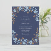 Indigo Gouden Blad Bruiloft Kaart (Staand voorkant)