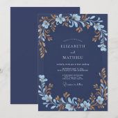 Indigo Gouden Blad Bruiloft Kaart (Voorkant / Achterkant)