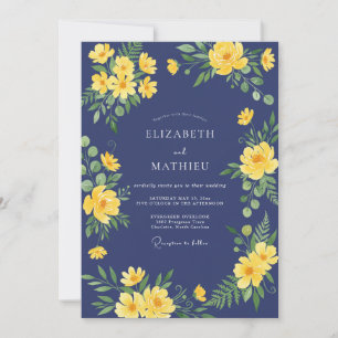 Indigo Gouden Loof Eucalyptus Bruiloft Kaart