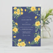 Indigo Gouden Loof Eucalyptus Bruiloft Kaart (Staand voorkant)