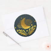 Indigo gouden maan ronde sticker (Envelop)