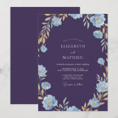 Indigo Gouden Wilde Bloemen Bruiloft Kaart (Voorkant / Achterkant)